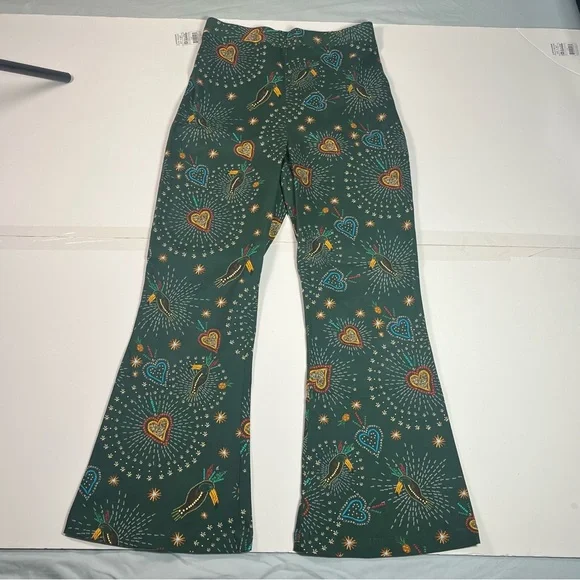 FARM Rio Anthropologie Womens Small Fernanda Flared Pants Cotton Star Bird Print
